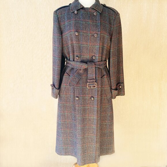 Vintage Aquascutum Trench Coat | Pure Virgin Wool Herringbone Plaid - Picture 1 of 11